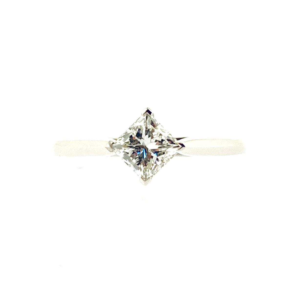 18ct White Gold Solitaire 4 Claw Set 0.72ct Single Stone Princess Cut Diamond Ring