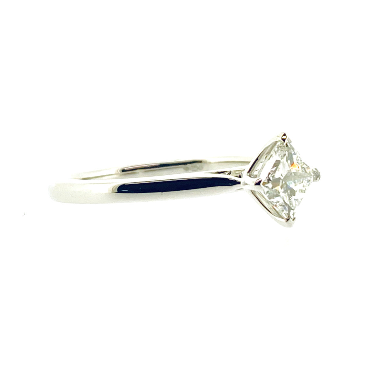 18ct White Gold Solitaire 4 Claw Set 0.72ct Single Stone Princess Cut Diamond Ring