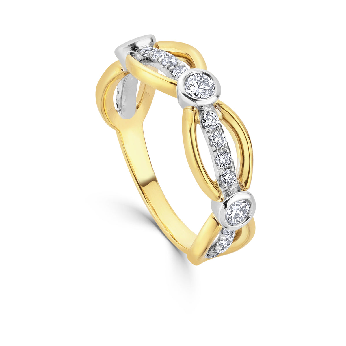 18ct Yellow & White Gold Diamond Set Oval & Bar Dress Ring
