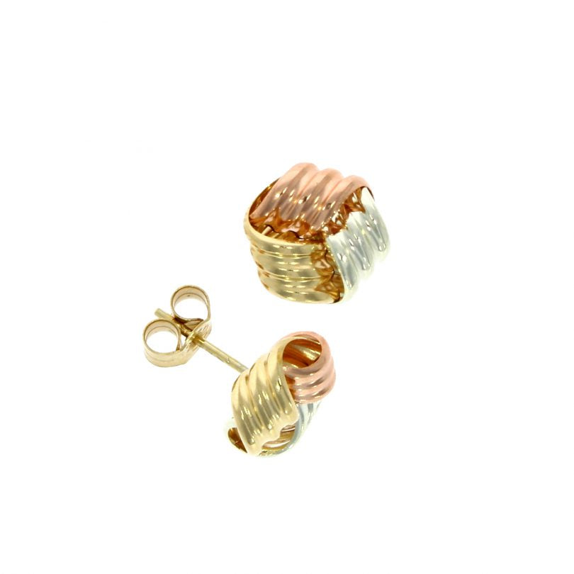 9ct 3 Colour Gold Ribbed Knot Stud Earrings