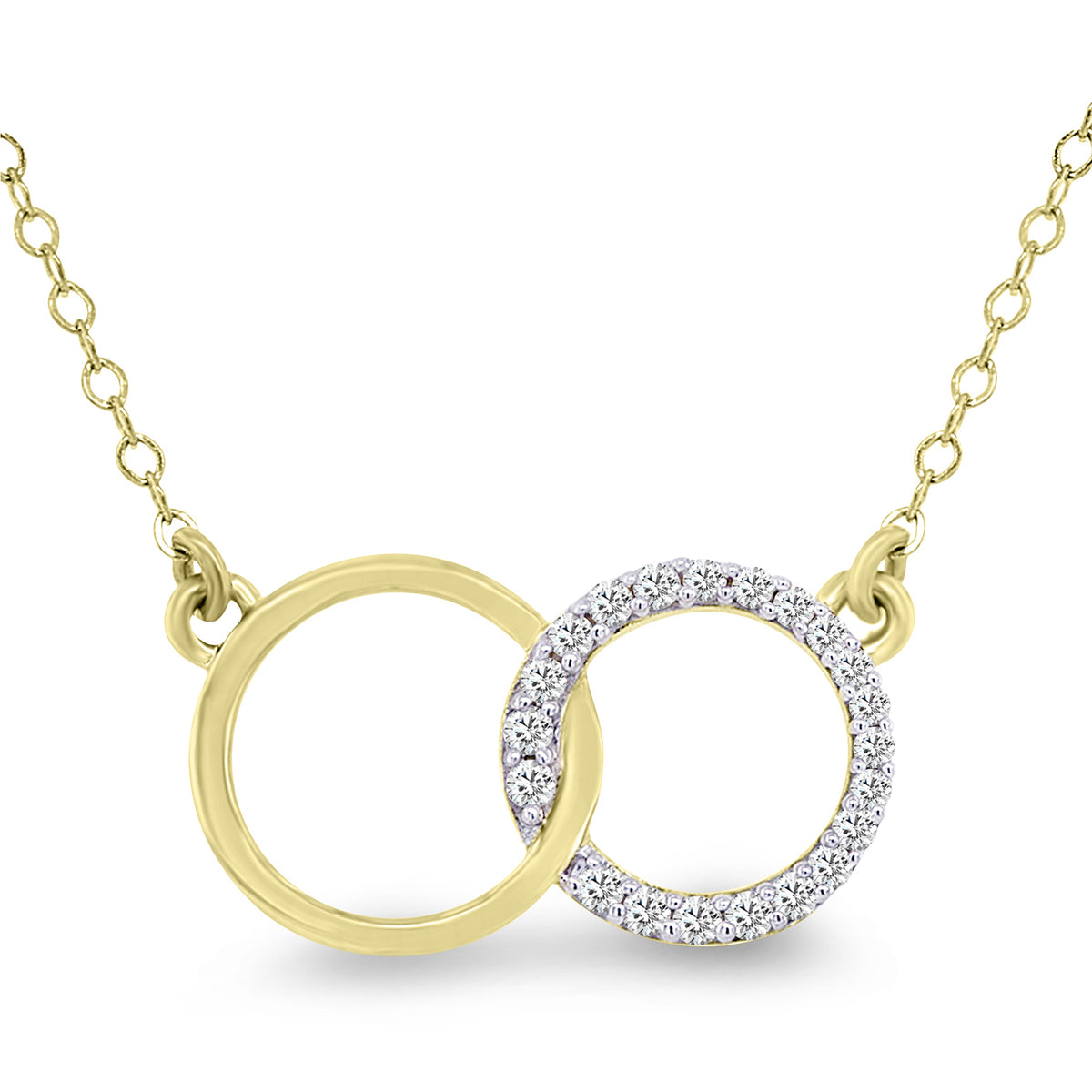 9ct Gold Diamond Set Linked Rings Pendant Necklace