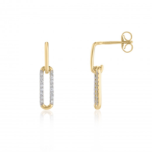 9ct Gold Diamond Set Oblong Drop Earrings