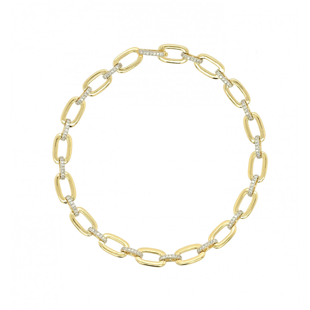 9ct Gold Diamond Set Squared Oval Link Bracelet
