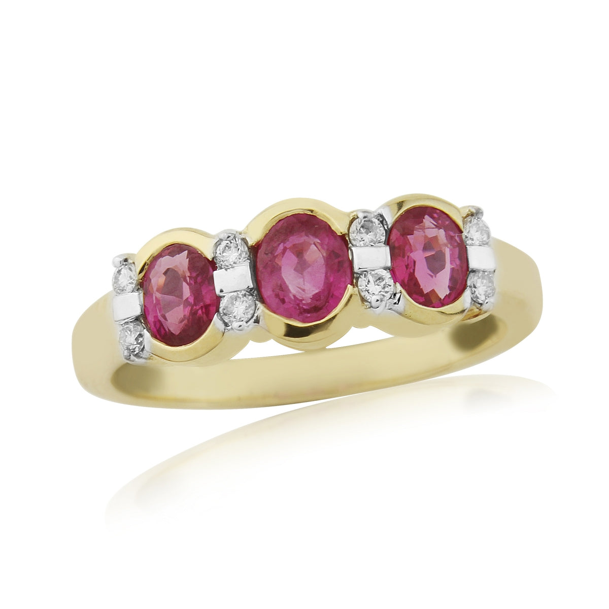 9ct Gold Graduated Oval Ruby & Diamond Set Dress Ring