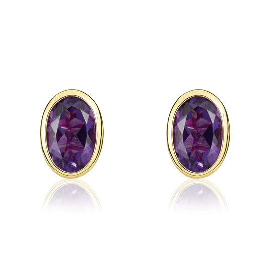 9ct Gold Oval Amethyst Rubover Set Stud Earrings