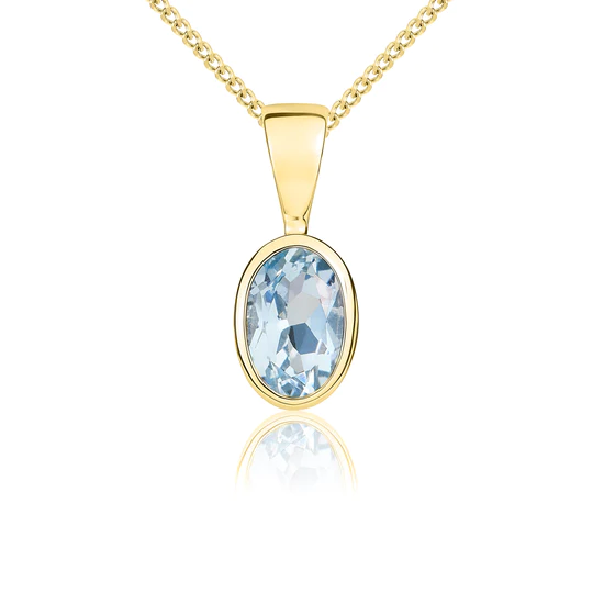9ct Gold Oval Aquamarine Rubover Set Pendant Necklace