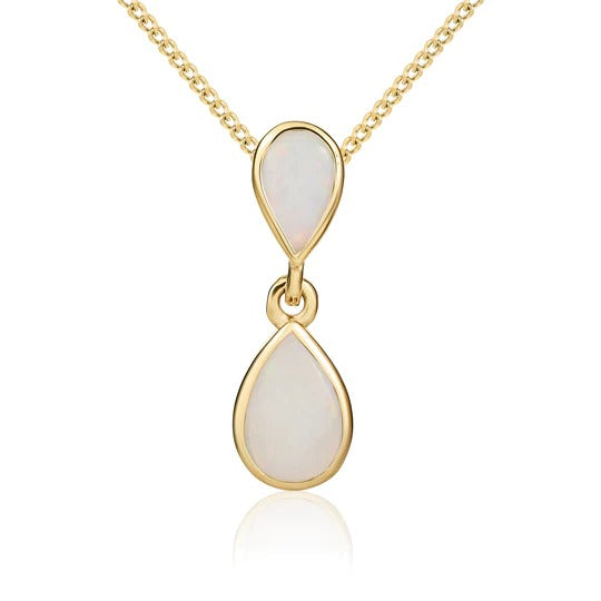 9ct Gold Pear-Shaped Double Opal Rubover Set Pendant Necklace