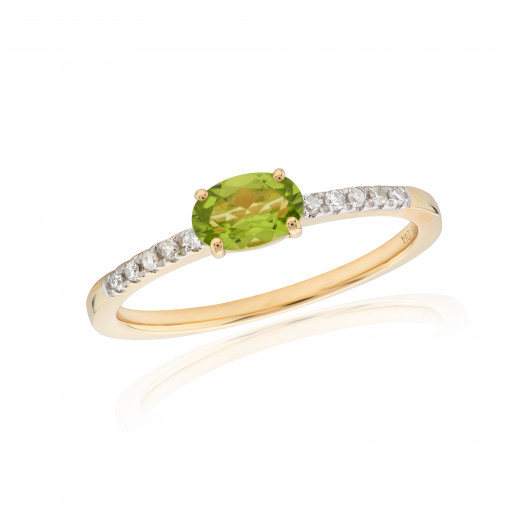 9ct Gold Oval Peridot & Diamond Set Dress Ring