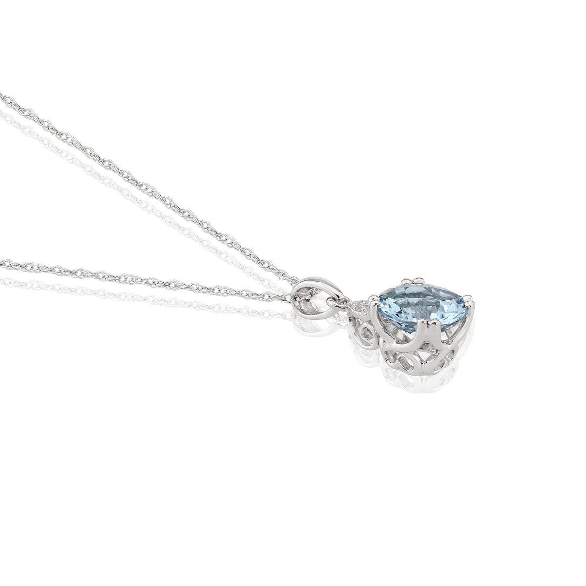 9ct White Gold Aquamarine & Diamond Set Pendant Necklace