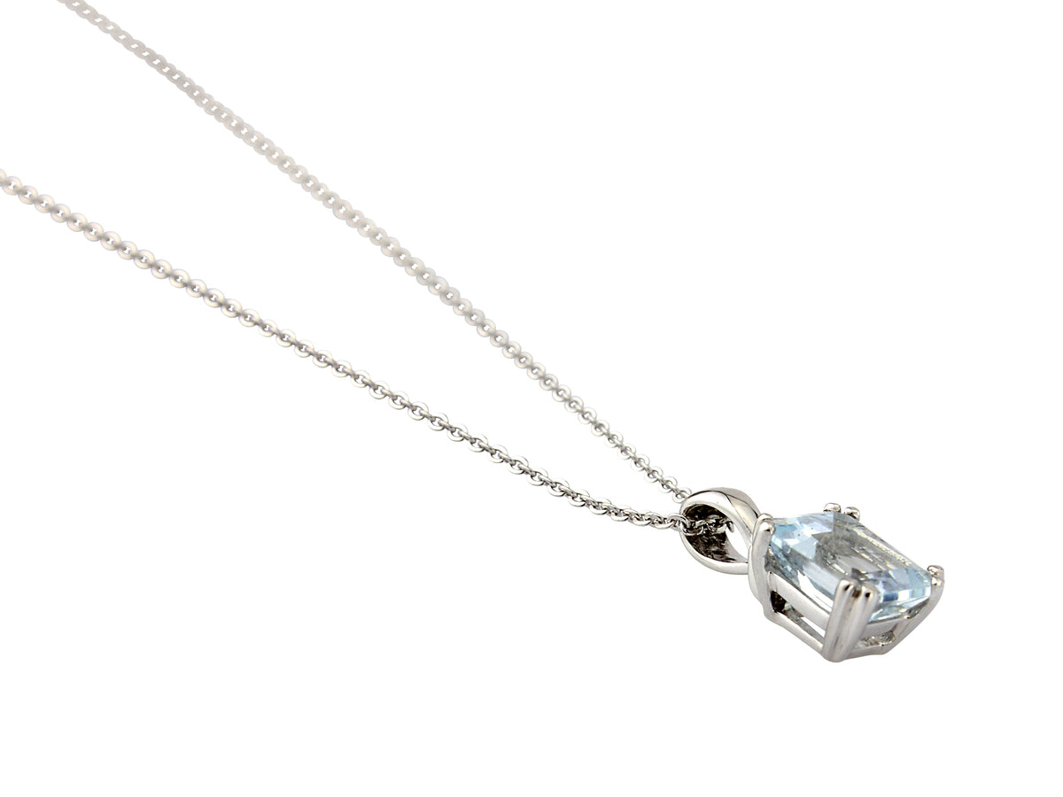 9ct White Gold Aquamarine & Diamond Set Pendant Necklace