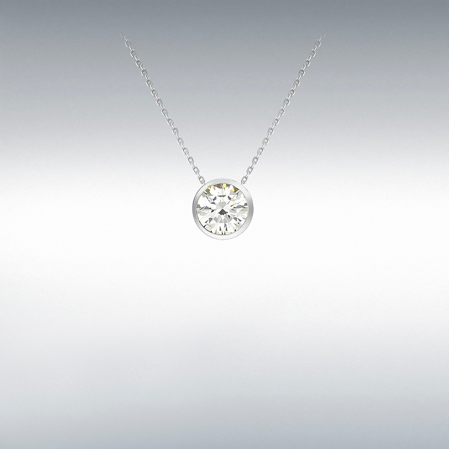 9ct White Gold Cubic Zirconia Set Slider Pendant Necklace