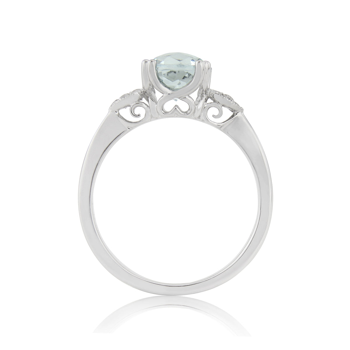 9ct White Gold Oval Aquamarine & Diamond Set Ring