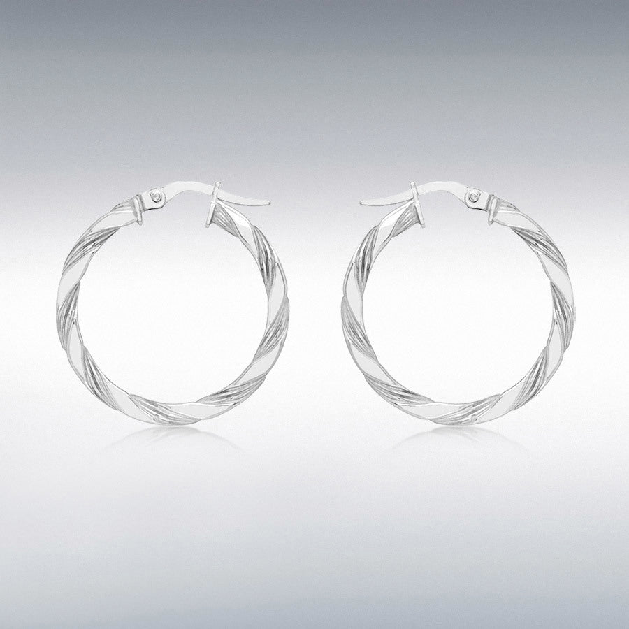 9ct White Gold Twist Hoop Earrings