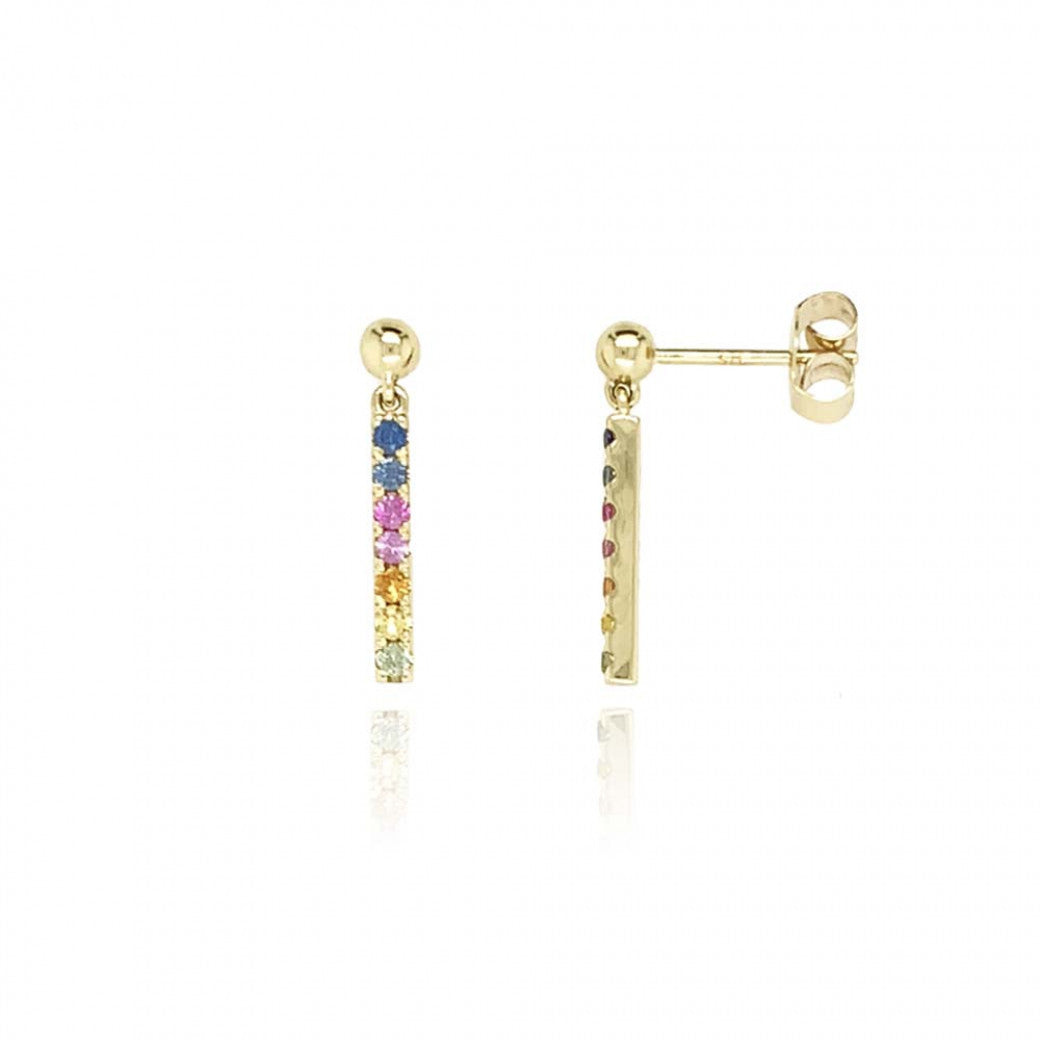 9ct Yellow Gold Multi-Colour Sapphire Set Drop Earrings