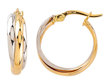 9ct Yellow & White Gold Crossover 15mm Hoop Earrings