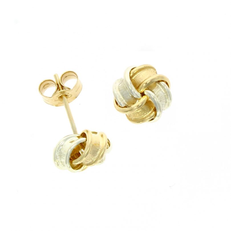 9ct Yellow & White Gold Frosted Ribbon Knot Stud Earrings