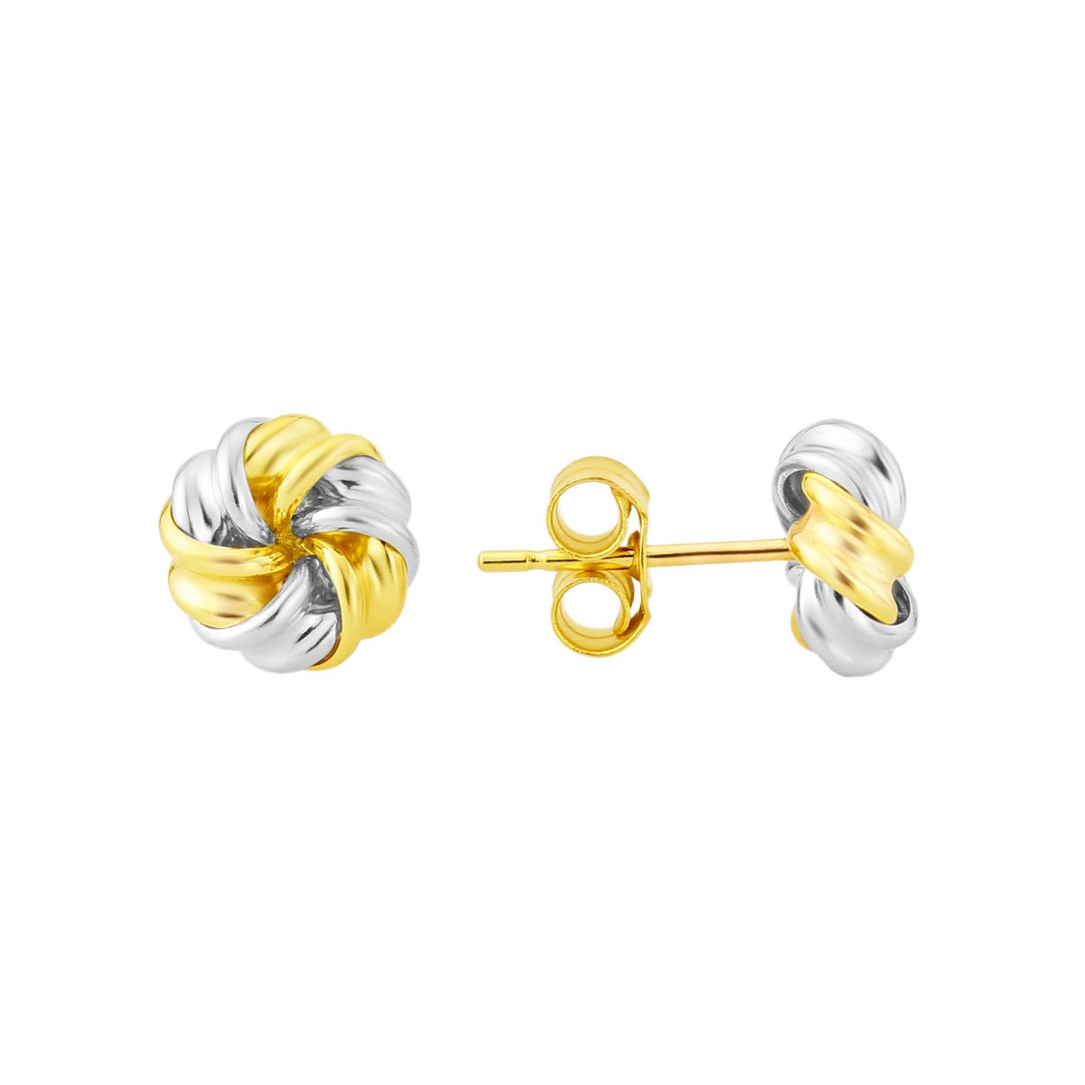 9ct Yellow & White Gold Knot Stud Earrings