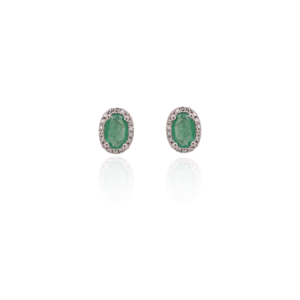 9ct Yellow & White Gold Oval Emerald & Diamond Set Cluster Stud Earrings