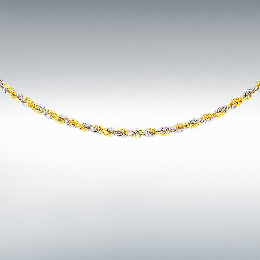 9ct Yellow & White Gold Two Tone Hollow Rope Chain Link 18" Necklace