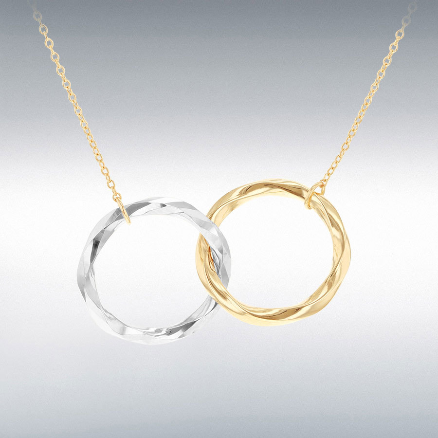 9ct Yellow & White Gold Two Tone Linked Rings Pendant Necklace