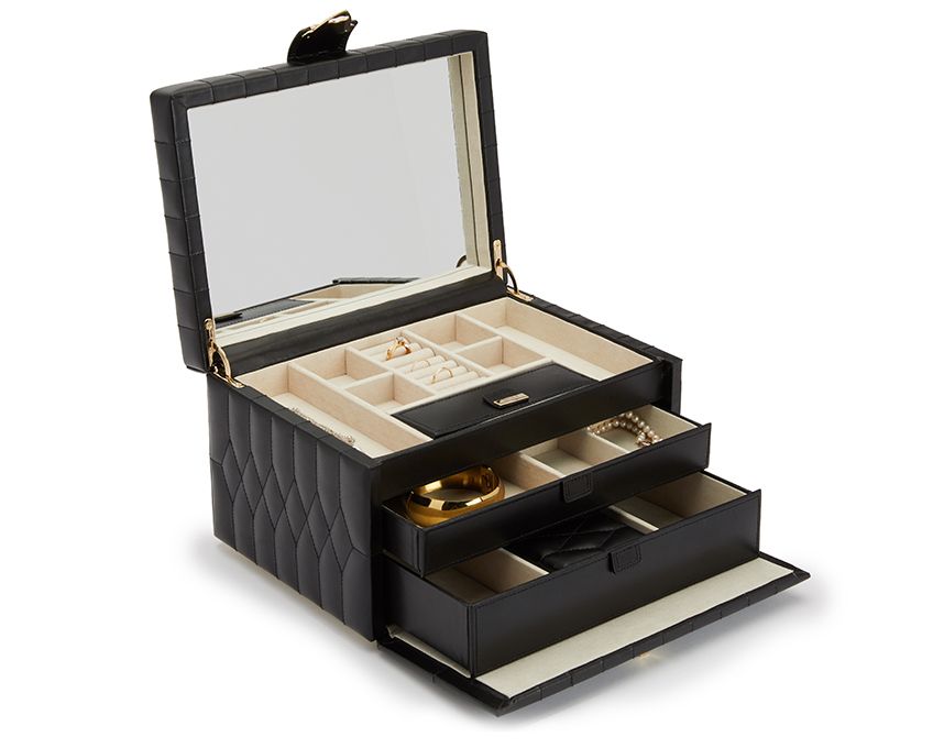 WOLF Caroline Black Medium Jewellery Box & Travel Case 329771