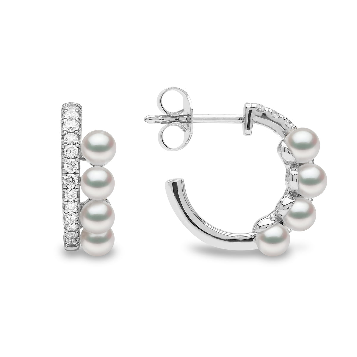 YOKO London Eclipse 18ct White Gold, Pearl & Diamond Set Hoop Earrings