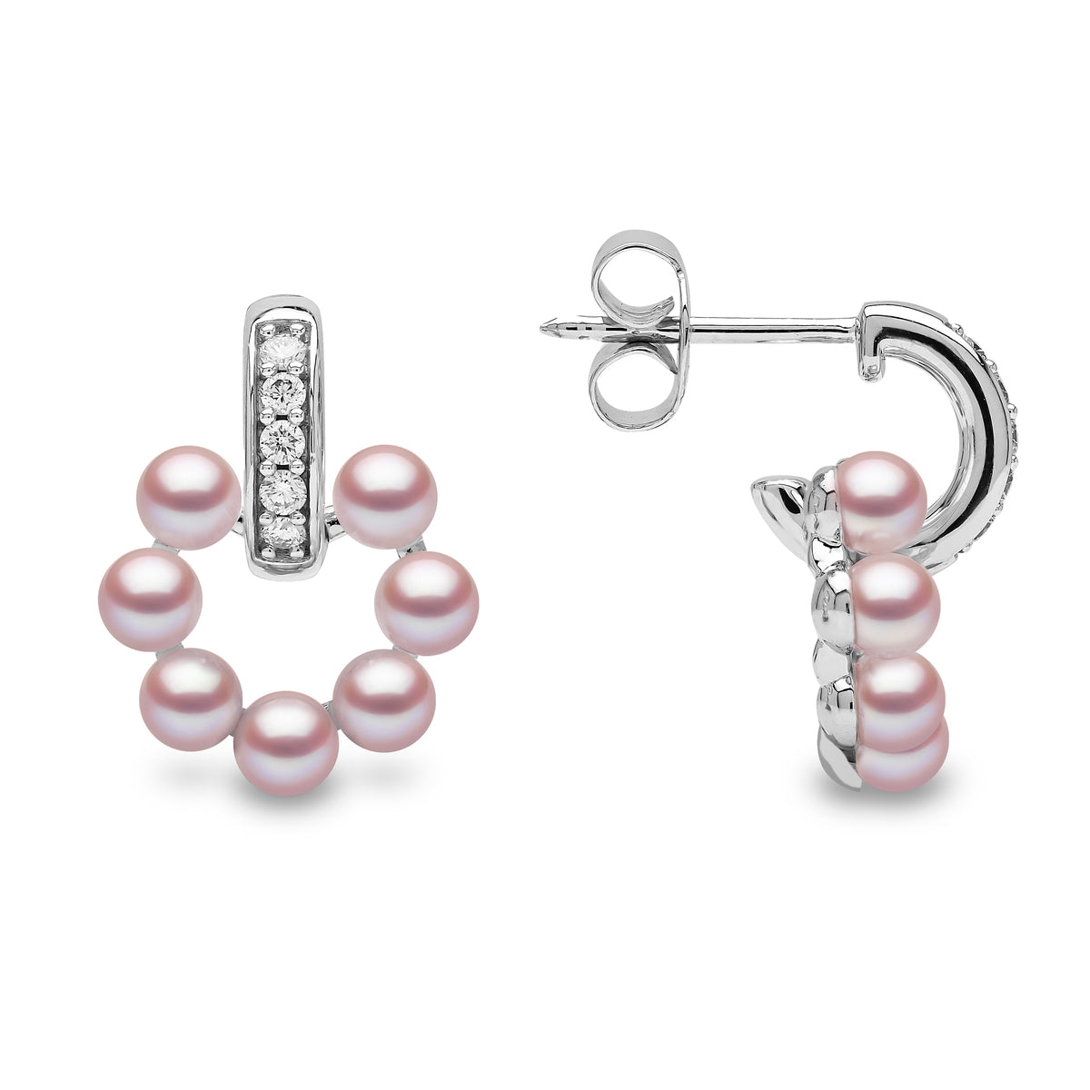 YOKO London Eclipse Blush 18ct White Gold, Pearl & Diamond Set Circle Stud Earrings