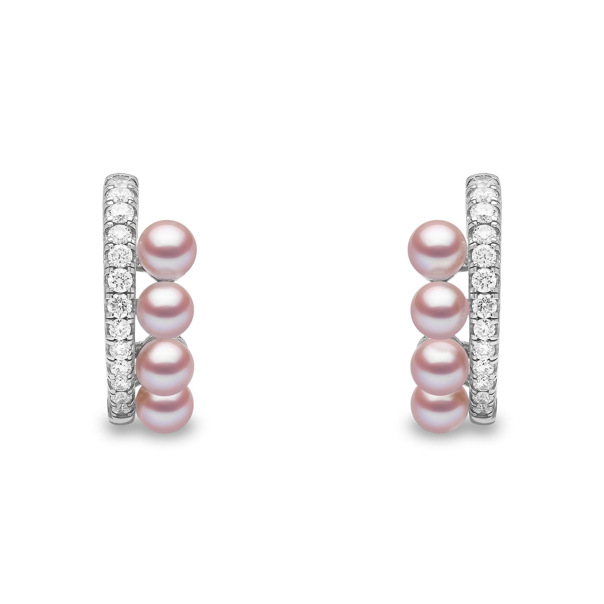 YOKO London Eclipse Blush 18ct White Gold, Pink Pearl & Diamond Set Hoop Earrings