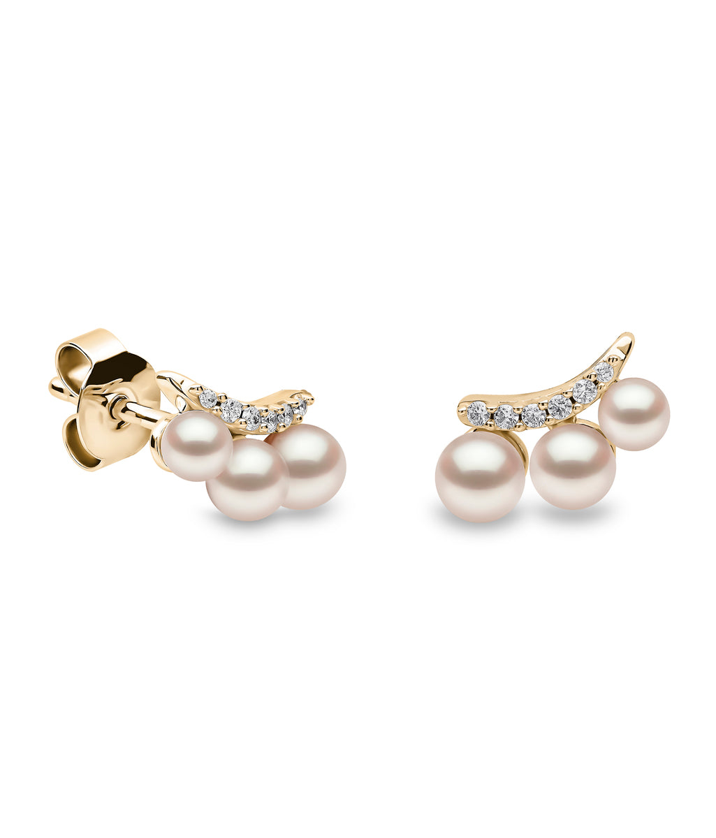 YOKO London Sleek 18ct Gold, Pearl & Diamond Set Stud Earrings