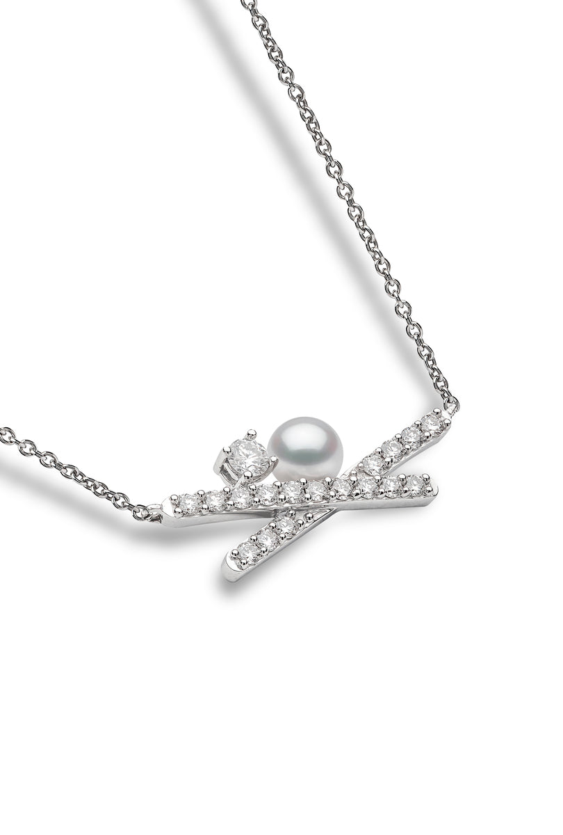 YOKO London Sleek 18ct White Gold, Pearl & Diamond Set Necklace
