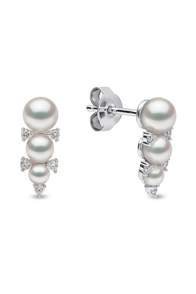 YOKO London Sleek 18ct White Gold, Pearl & Diamond Set Stud Earrings