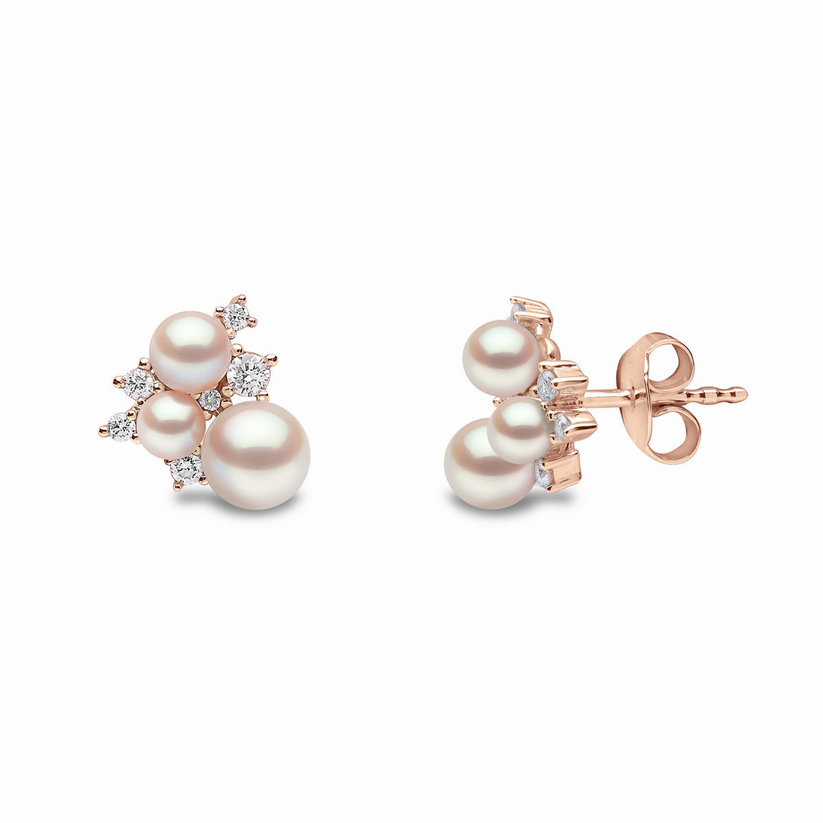 YOKO London Trend 18ct Rose Gold, Pearl & Diamond Set Stud Earrings