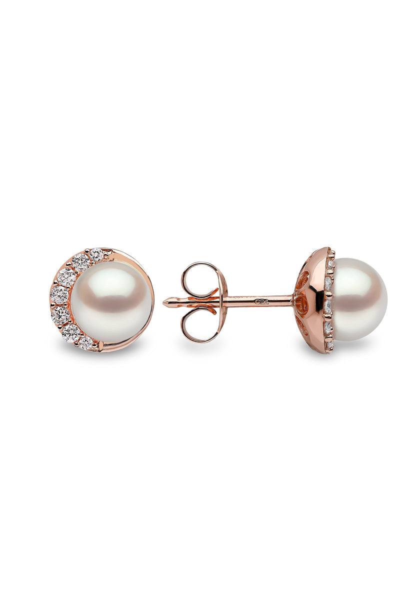 YOKO London Trend 18ct Rose Gold, Pearl & Diamond Set Stud Earrings