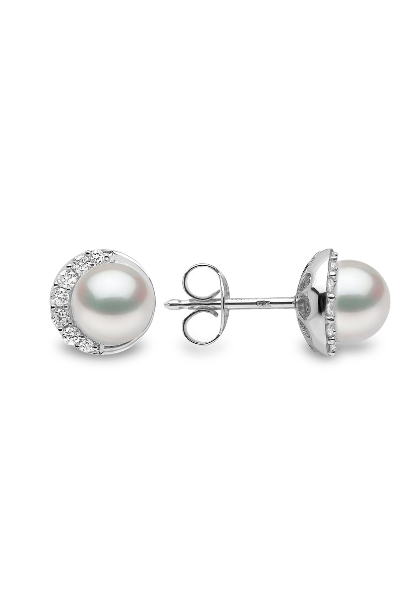 YOKO London Trend 18ct White Gold, Pearl & Diamond Set Stud Earrings