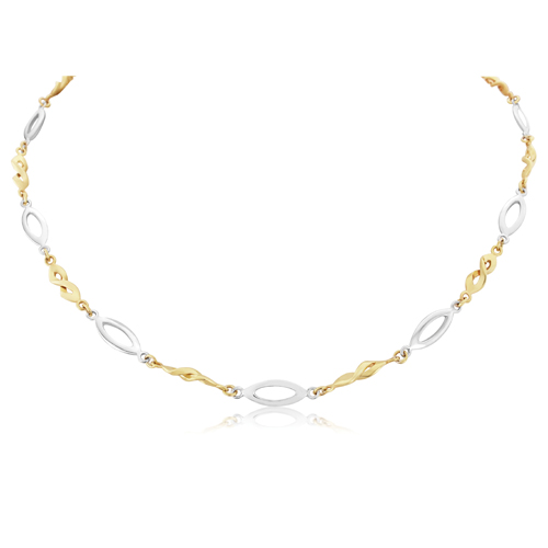 9ct Yellow & White Gold Oval and Twist Link Collar Necklace