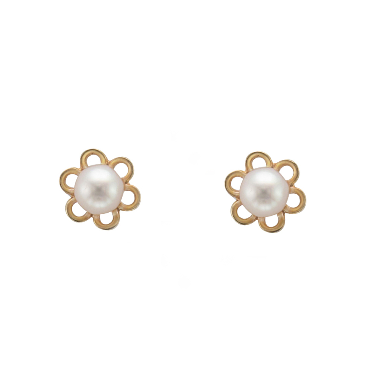 9ct Gold Pearl Flower Design Stud Earrings