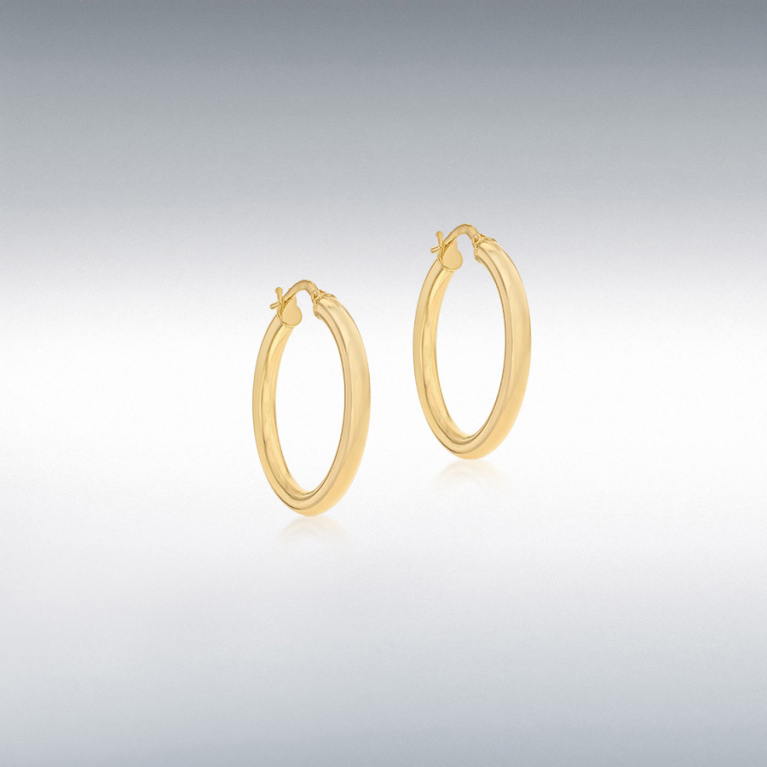 9ct Gold Plain Polished 25mm Hoop Earrings
