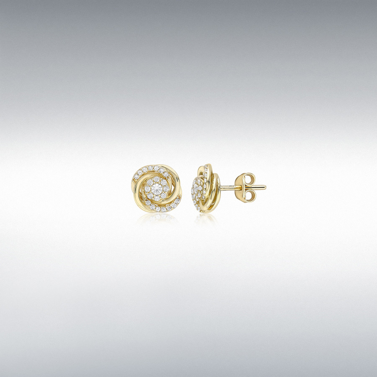 9ct Gold Cubic Zirconia Rose Swirl Stud Earrings