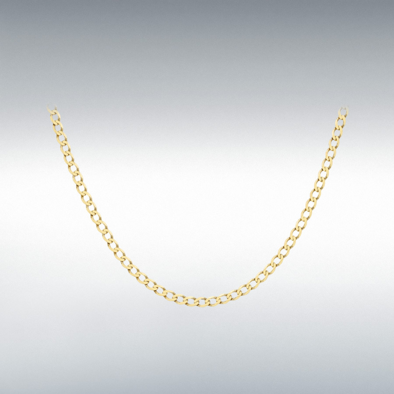 9ct Yellow Gold Diamond Cut Flat Curb Chain Link 20" Necklace