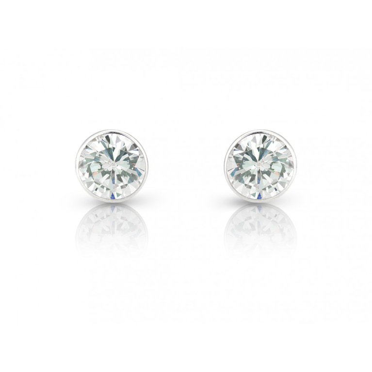 9ct White Gold Rubover Set 4mm Cubic Zirconia Stud Earrings