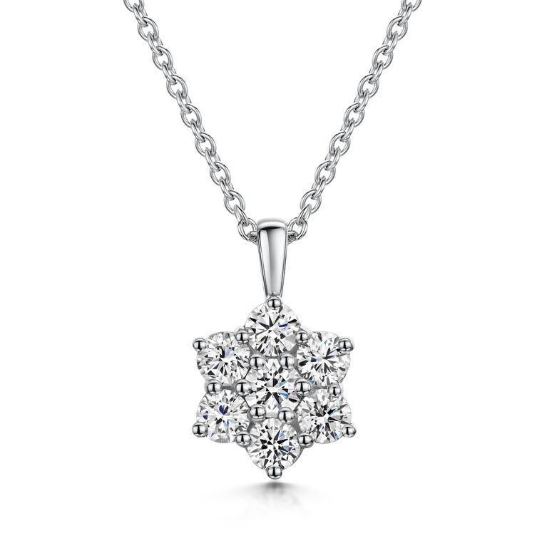 18ct White Gold 0.50ct Diamond Set Daisy Cluster Pendant Necklace 