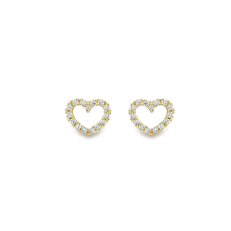 9ct Gold Cubic Zirconia Set Openwork Heart Stud Earrings