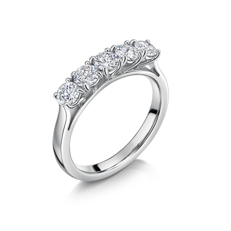 Platinum Claw Set Diamond 1.56ct Five Stone Half Eternity Ring