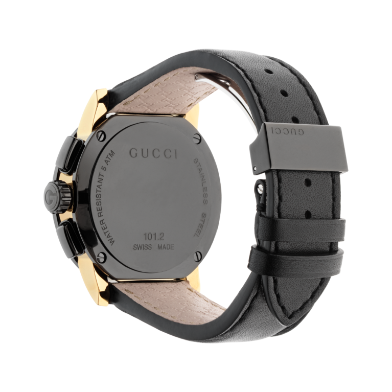 Gucci G-Chrono Black Dial PVD Gold Plated Mens Quartz Chronograph Watch YA101203