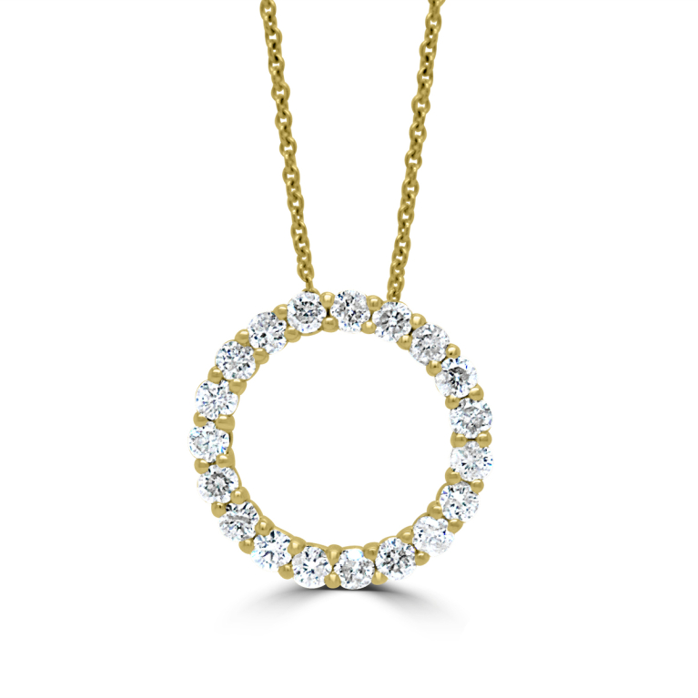 18ct Gold Diamond Set Openwork Circle Pendant Necklace