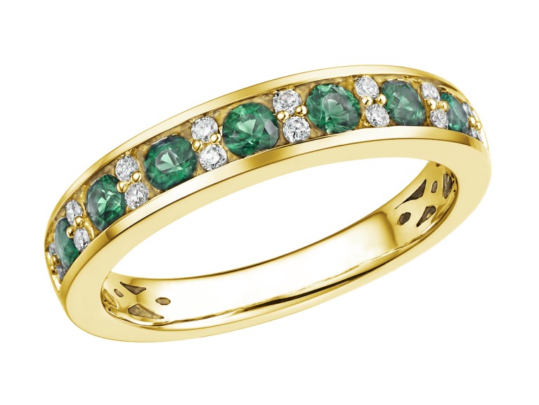 18ct Gold Emerald & Diamond Channel/Claw Set Half Eternity Ring
