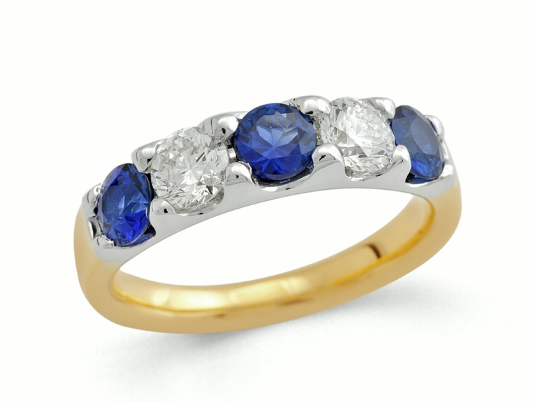 18ct Gold Sapphire & Diamond Set Five Stone Half Eternity Ring