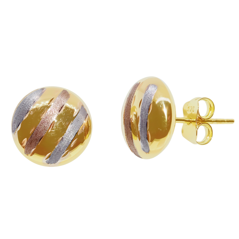 9ct 3 Colour Gold Bead Stud Earrings