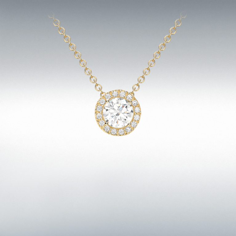 9ct Gold Slider Cubic Zirconia Halo Cluster Pendant Necklace