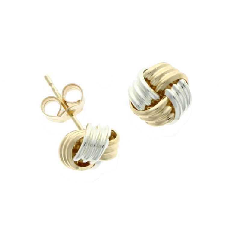 9ct Yellow & White Gold Ribbed Knot Stud Earrings